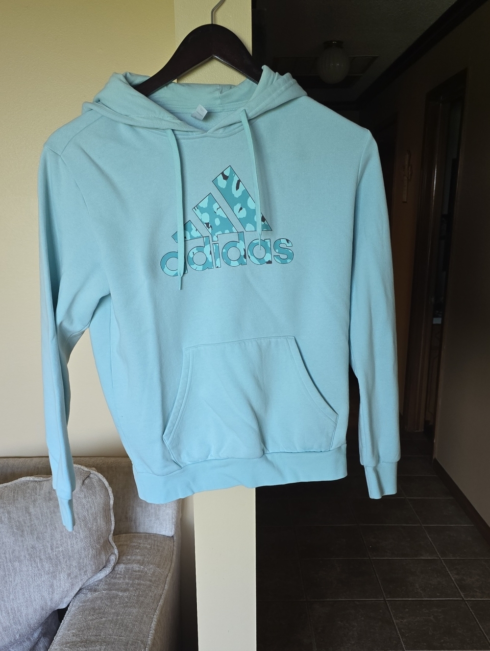 Adidas Women's Light Blue Hoodie Sweatshirt